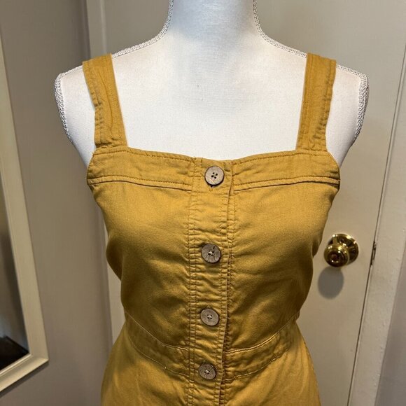 OAT New York Honey Mustard Bow Back Button Front Flounce Dress, Size Small - Picture 5 of 16